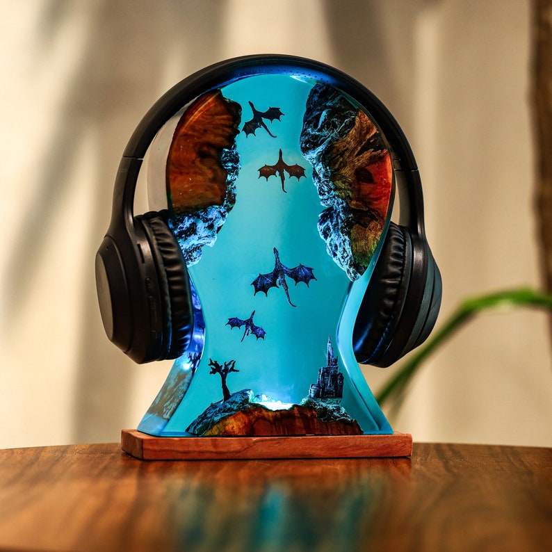 Fire and Ice Dragon Headphone Stand Resin Lamp