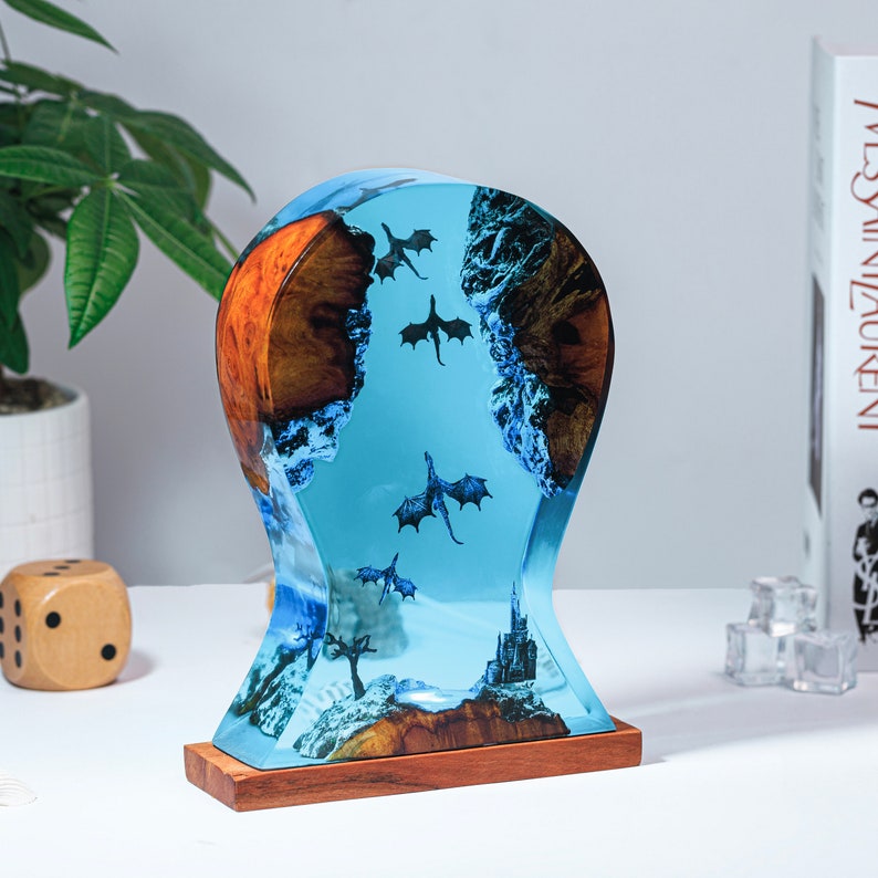 Fire and Ice Dragon Headphone Stand Resin Lamp