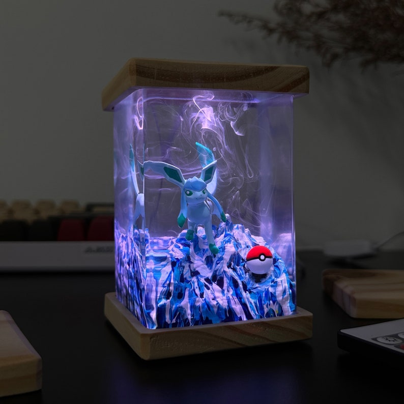 Glaceon Pokemon Resin Epoxy Lamp, Night Light