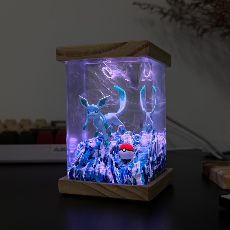 Glaceon Pokemon Resin Epoxy Lamp, Night Light