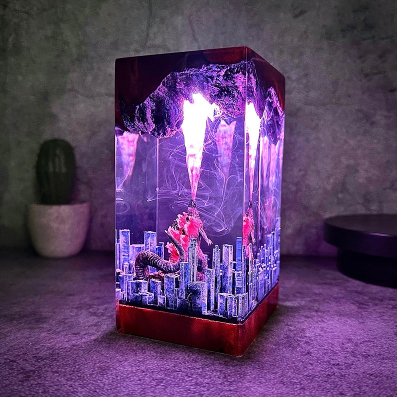 Godzilla In The City Epoxy Resin Lamp