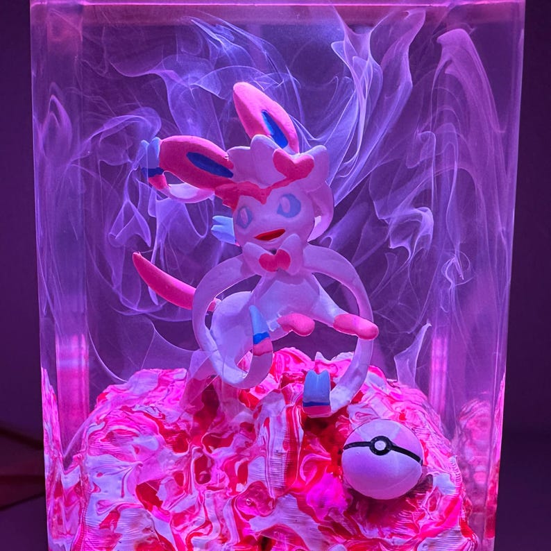 Sylveon Pokemon Resin Epoxy Lamp, Night Light