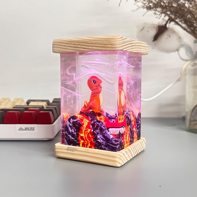 Cute Charmander Pokemon Resin Epoxy Lamp, Night Light