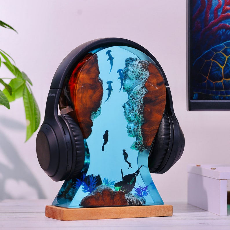 Fire and Ice Dragon Headphone Stand Resin Lamp