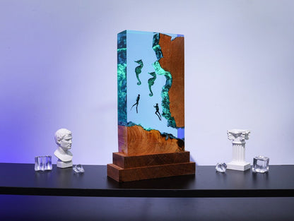 Sea Horse in Deep Sea Epoxy Resin Lamp