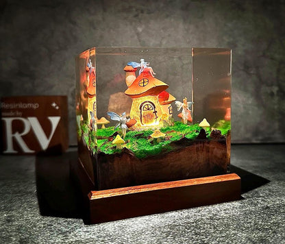 Mushroom House in Fairy Forest Resin Lamp