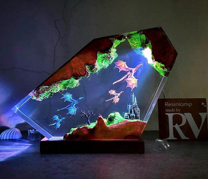 Fire Dragon and Ice Dragon Resin Lamp