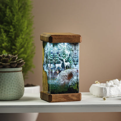 Deer in Snowy Forest Resin Lamp