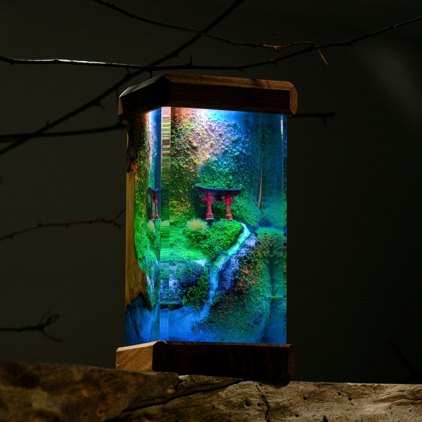 Torii Gate beside Stream Resin Lamp