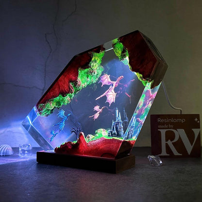 Fire Dragon and Ice Dragon Resin Lamp