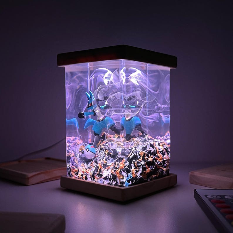 Lucario Pokemon Resin Epoxy Lamp, Night Light