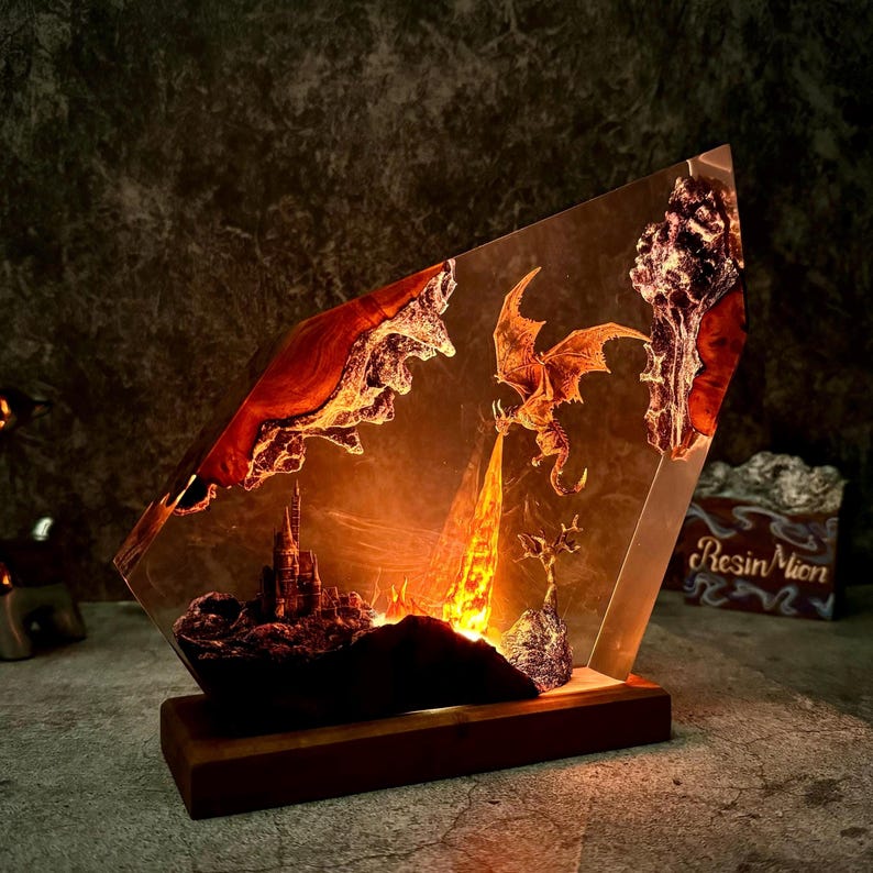 Fire Breath Dragon Resin Lamp