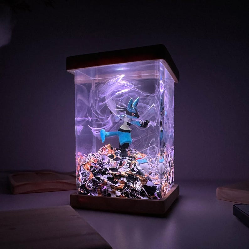 Lucario Pokemon Resin Epoxy Lamp, Night Light