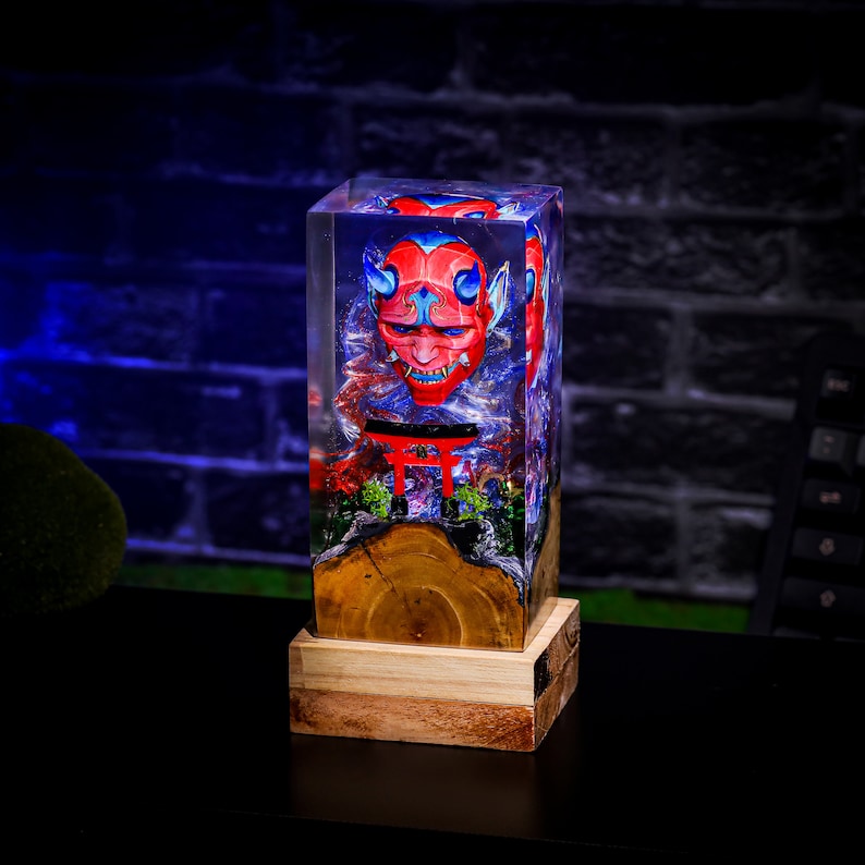 Honnari Hannya Mask and Torii Gate Epoxy Lamp