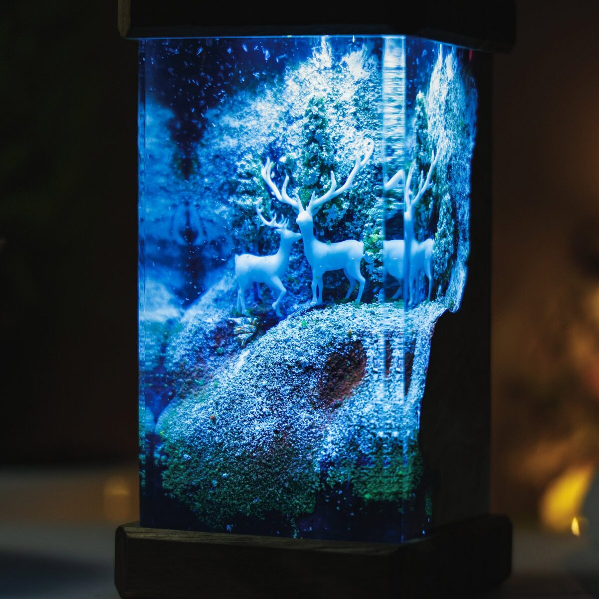 Deer in Snowy Forest Resin Lamp