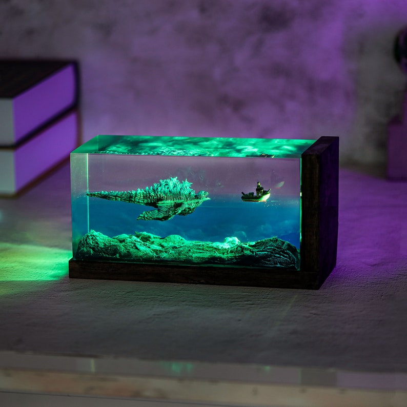 Swimming GODZILLA Epoxy Lamp